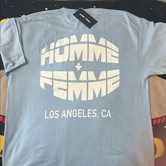 Homme Femme Respect Tee Light Blue and Cream - Picture 7 of 9